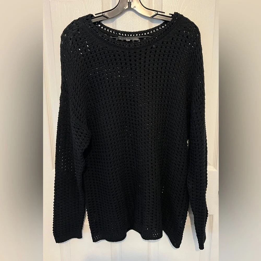ELLIOTT LAUREN Women’s Black Open Knit Wide Neck Tunic Length Sweater Size XL - Picture 2 of 4